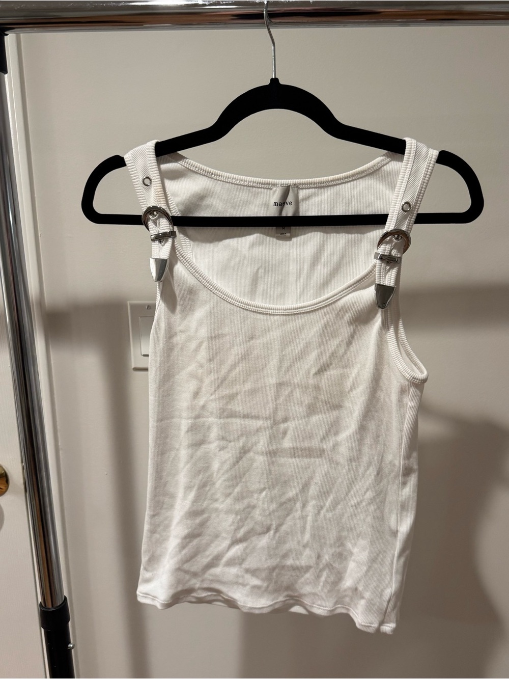 Maeve Anthropologie Ribbed Buckle Tank Top | Size Medium | White
